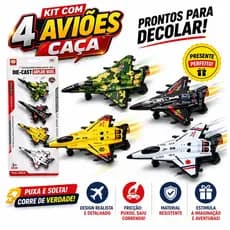 Kit 4 Aviões Jato Militares Caça Aéreo De Brinquedo Com Fricção Colecionáveis Educativos