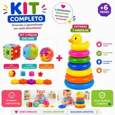 Kit 4 Brinquedos Educativo Bebê Montessori Sensorial Argolas Patinho Kit Cubo Didático Encaixe Formas