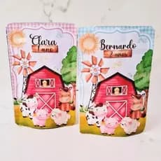 Saquinhos Fecho Zip Hermético Stand Up Pouch 10x15 ou 12x19 Metalizado Personalizado Fazendinha