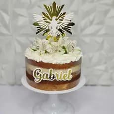 Topo de Bolo 3D de Batizado Eucaristia, Divino do Espírito Santo ou Crisma todo em camadas