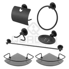 Kit Acessórios para Banheiro 5 Peças Preto + 2 Porta Shampoo Canto