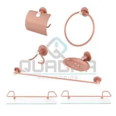 Kit Acessorios para Banheiro 5 peças Rose + 2 Porta Shampoo Reto