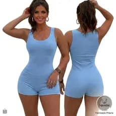 Macaquinho / Macacão Curto Fitness Feminino em Malha Canelada Premium Academia, Casual, Confortável