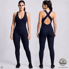 Macacão Macaquinho Feminino Longo Canelado Fitness Academia Sem Bojo Zero transparência, Modela O Corpo