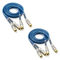 2 Cabo RCA Blindado 1 Metro Prime Plug Metal 5mm Transparente Azul Ponta Banhado A Ouro Conector