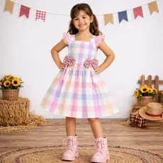 Vestido Infantil Xadrez Festa Natal Igreja Presente Laço Escola Juvenil Menina Festividade Rodado