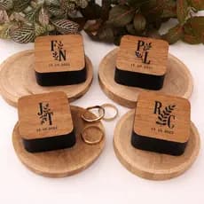 Porta Alianças de Madeira Rústico Personalizado Casamento MDF com Lâmina