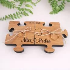 Porta Alianças Rústico Quebra-cabeça Madeira MDF Casamento Boho Noivado
