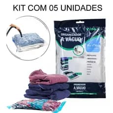 Kit 5 Sacos Organizador A Vácuo Reutilizável  Guarda-Roupa Viagem Com Válvula 55x90cm
