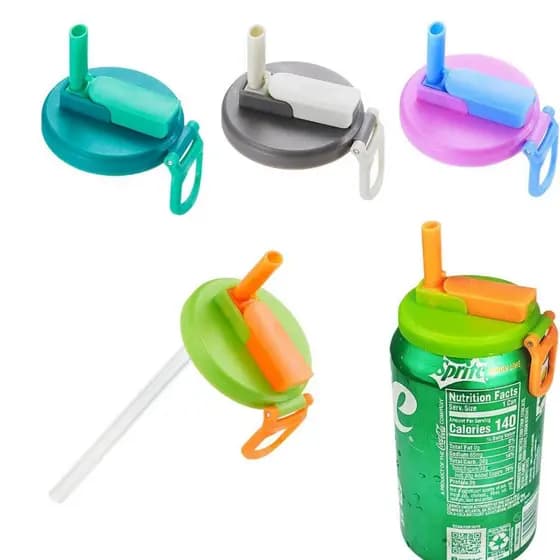 Kit 4 Tampas Reutilizável Para Latas Com Canudo E Alça Bebidas