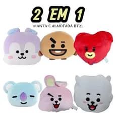 2 Em 1 Manta e Almofada Infantil Personagens BT21 - Diversos Cobertor K-pop