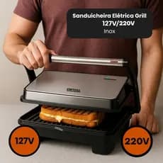 Sanduicheira e Grill 2 em 1 Elétrica Inox 1000W Grelhado Tostado Lanche Pão -127V/220V