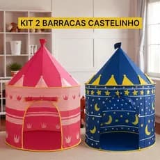 KIT 2 Barraca Infantil Dobrável Rosa Azul Tenda Castelinho 1,35 x 1,03cm