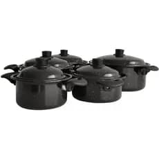 Jogo De Panelas C/ 5 Caçarola Esmaltada Com Tampa Preta Preto