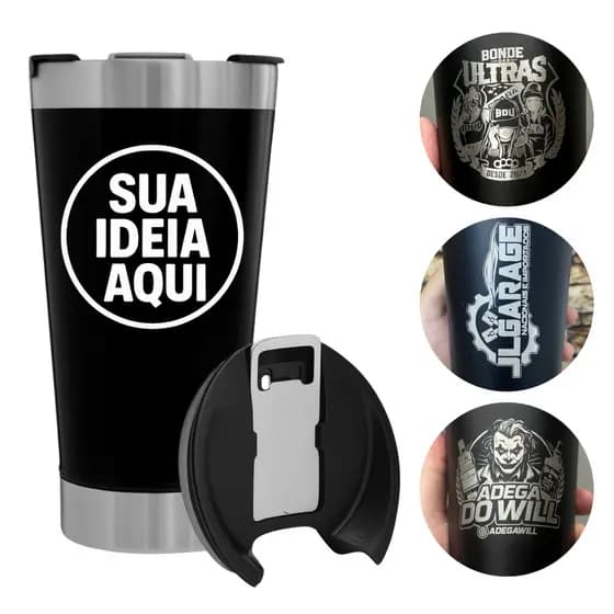 Copo térmico personalizado com foto, nome, logo time aço inox com tampa
