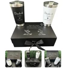 Kit Caixa Personalizada Batizado casamento + 2 Copos Térmicos Personalizados - Convite brinde Padrinho e Madrinha