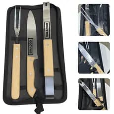 Kit Churrasco Faca Garfo Pegador Estojo Personalizado Nome Time Logo