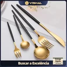 Kit 24 Pçs Talheres Cozinha Garfo Faca Colher Aço Inox Rosa Dourado Preto Dourado
