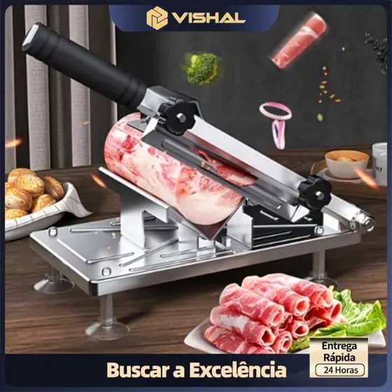 Fatiador Cortador Manual Aço Inox De Cortar Fatiar Carne Congelada Frios Legumes Lâmina Afiada