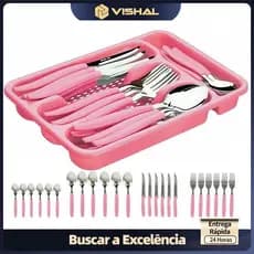 Jogo de 24 Talheres de Aço Inoxidável com Organizador de Gaveta - Kit Essencial para Cozinha