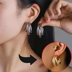 Kit 2 Brincos Argola Tripla Banhada a Ouro18k e Prata925