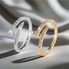 Anel Prego Cravejado Ajustável Semi Joia Banhado a Ouro18k e Prata925