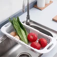 Escorredor De Pia Retrátil Com Alças Cesta Rack Ajustável Para Pratos Alimentos Frutas Legumes Verdura Multiuso Plástico
