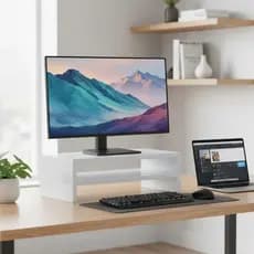Suporte para Monitor MDF 33cm Duplo Notebook PC Gamer Escritório Home Office Organizador Base Moveis