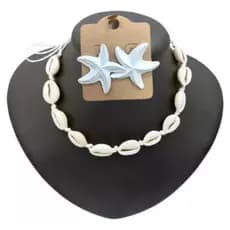 Colar Chocker Búzios Gargantilha + Brinco Estrela Do Mar