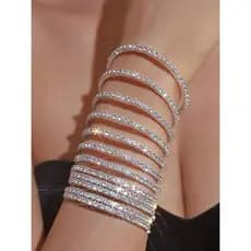Kit 12 Pulseiras Brilhantes De Strass  Glamour Prateada