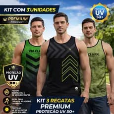 KIT COM TRES UNIDADES DE CAMISETAS REGATAS PARA TREINO, ACADEMIA OU PASSEIO, MALHAR, DRYFITUV50+