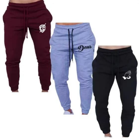 Kit 3 Calça Jogger Moletom Deus Fé Religião Gospel Masculino Academia Promoção Envio Rapído Grife