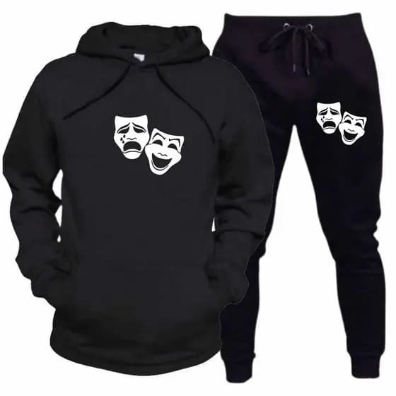 Conjunto Blusa Moletom Masculina Algodão Canguru Toca Bolso Com Amarração Inverno Jaqueta Frio