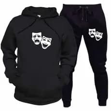 Conjunto Blusa Moletom Masculina Algodão Canguru Toca Bolso Com Amarração Inverno Jaqueta Frio