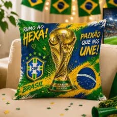 Capa Almofada Copa do Mundo 2026 Brasil 45x45cm Micropercal Premium Zíper Decoração Torcida