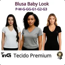 Camiseta Feminina Baby Look inG – Tecido Tecnológico,  Não Amassa, Leve, Toque Suave e Flexível