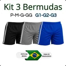 Kit 3 Bermudas de Futebol Masculina Leve e Confortável Plus Size e Tamanho Normal- P ao G3