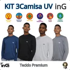 Kit 1 a 3 Camisas Manga Longa inG Masculina Premium | Toque de Seda, Proteção UV, Secagem Rápida