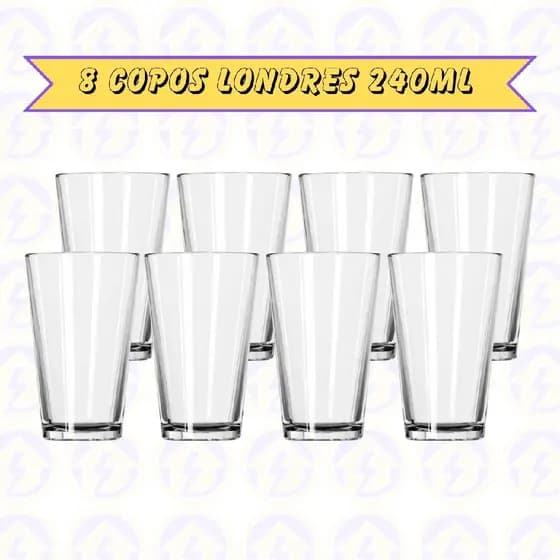 Copos de Vidro Liso 240ML Transparente Resistente 8 Unidades