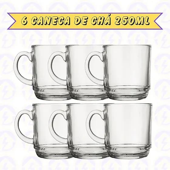 Canecas Transparente Vidro 250ML Café Cappuccino Chá 6 uni