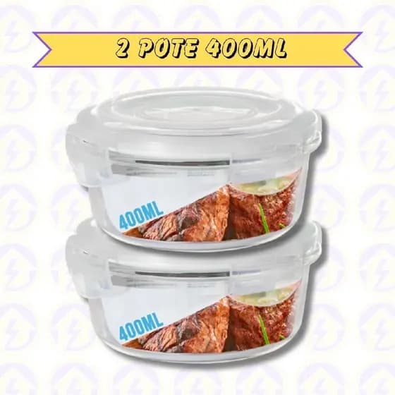 2 Pote de Vidro Redondo c/ Trava 400ML Freezer Airfryer Casa