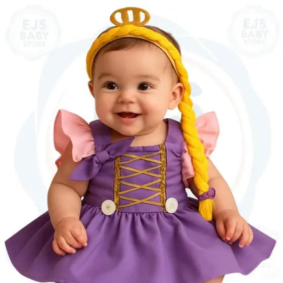 Romper Salopete Jardineira Rapunzel Temático Blogueirinha Mesversário + Tiara