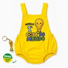 Banho de Sol Romper Verde e Amarelo Minha Primeira Copa + Brinde