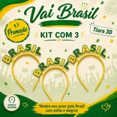 Tiara Brasil Copa do Mundo 3D Acessório Torcida Verde Amarelo Futebol Festa Torcedor 2026