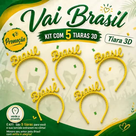 Tiara Copa do Mundo Brasil 3D Torcedor Acessório Futebol Amarelo Festa Copa 2026