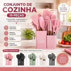 Conjunto de Cozinha 19 Peças com Suporte Organizador Utensílios de Silicone Cores Disponíveis