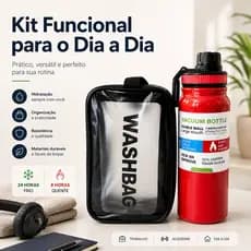 Kit Funcional Dia a Dia com Garrafa Térmica e Necessaire Washbag