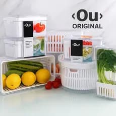 Pote Organizador de Geladeira com Cesto Escorredor Multiuso para Frutas Verduras e Alimentos OU
