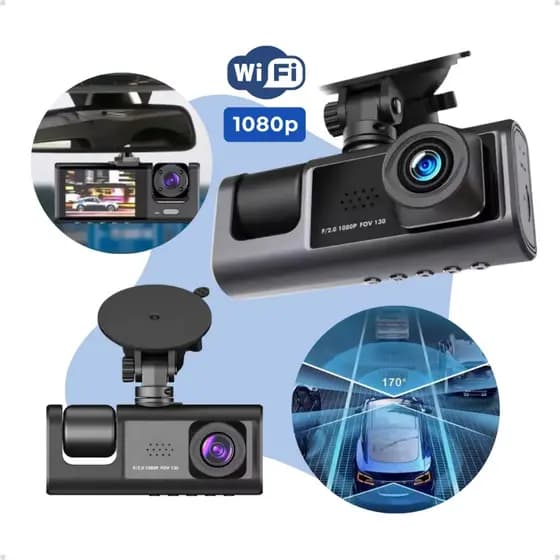 Camera De Carro Interna e Externa Para Gravação Frontal E Traseira Visão Noturna 1080p HD Wifi