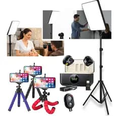 Ring Light Luz Quadrada Completo Microfone Sem Fio Tripé Celular Controle Bluetooth Profissional